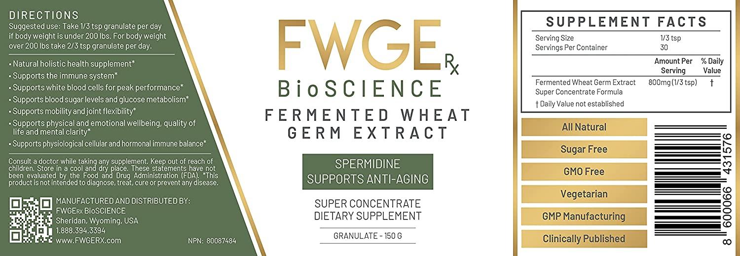 Spermidine Immune Defense and Cell Renewal Premium Fermented Wheat Germ Extract, Vitality Inducer, Non-GMO, Gluten-Free, Sugar-Free, Vegan, Antioxidant, Natural, Granulate 2 Bottles 300 Grams