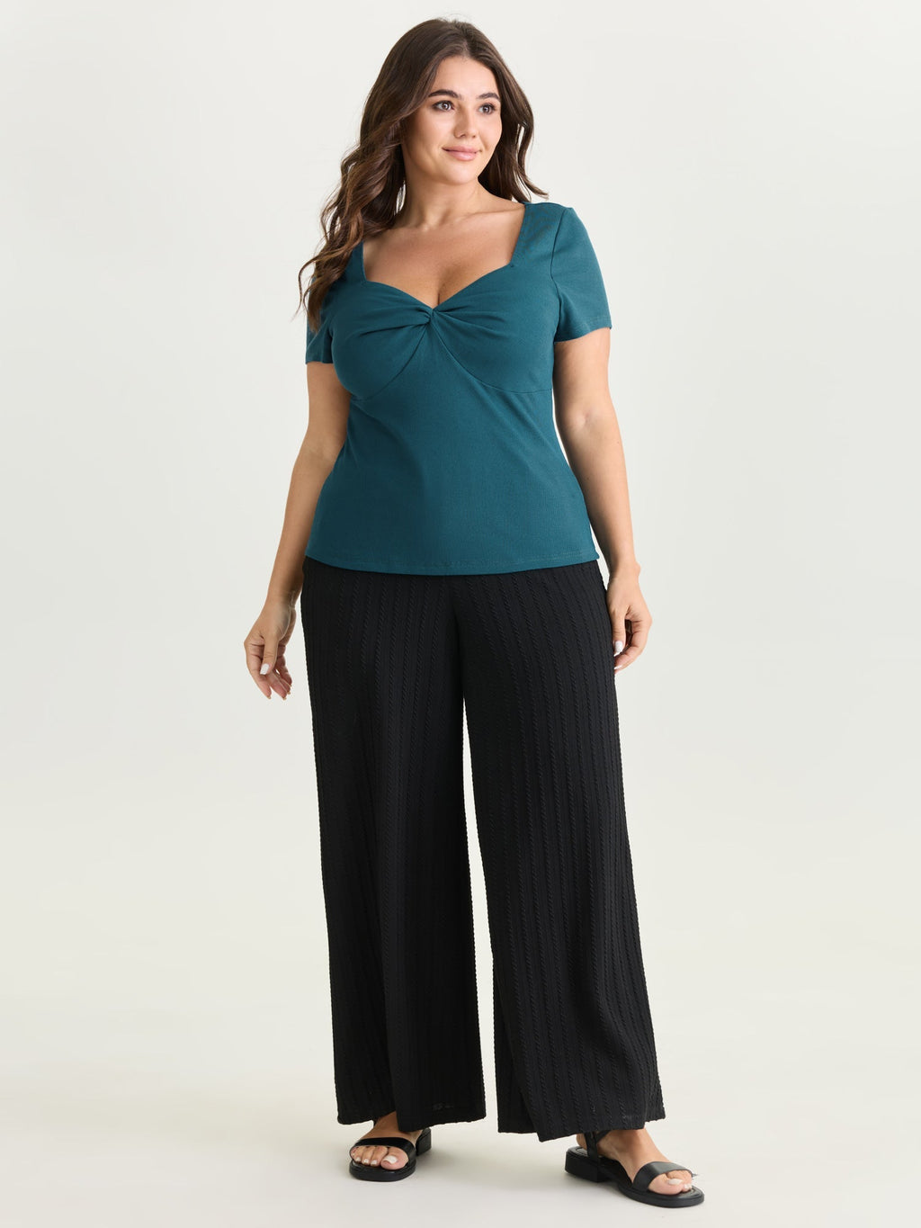 Supersoft Stretchy Ribbed Sweetheart Neckline Knit Top