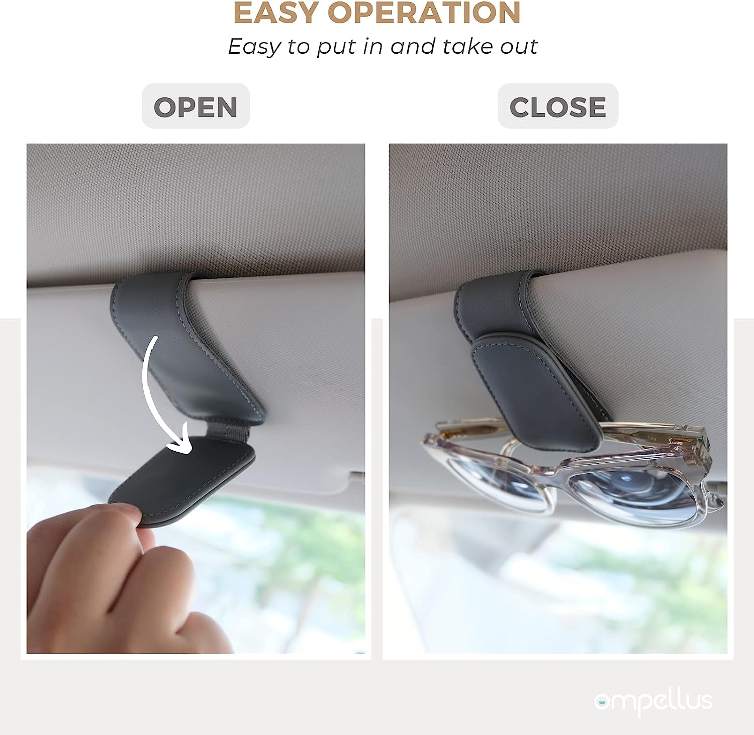 Ompellus Magnetic Leather Sunglass Holder, Eyeglass Hanger Clip for Car Sun Visor, Suitable for Different Size Eyeglasses(Pink)