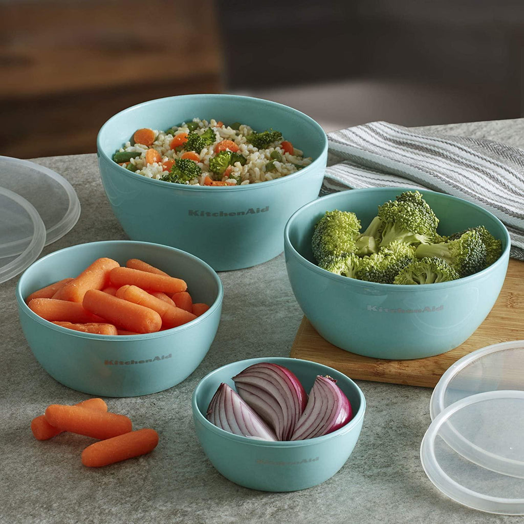 KitchenAid Classic Prep Bowls with Lids, Set of 4, Aqua Sky