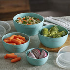KitchenAid Classic Prep Bowls with Lids, Set of 4, Aqua Sky
