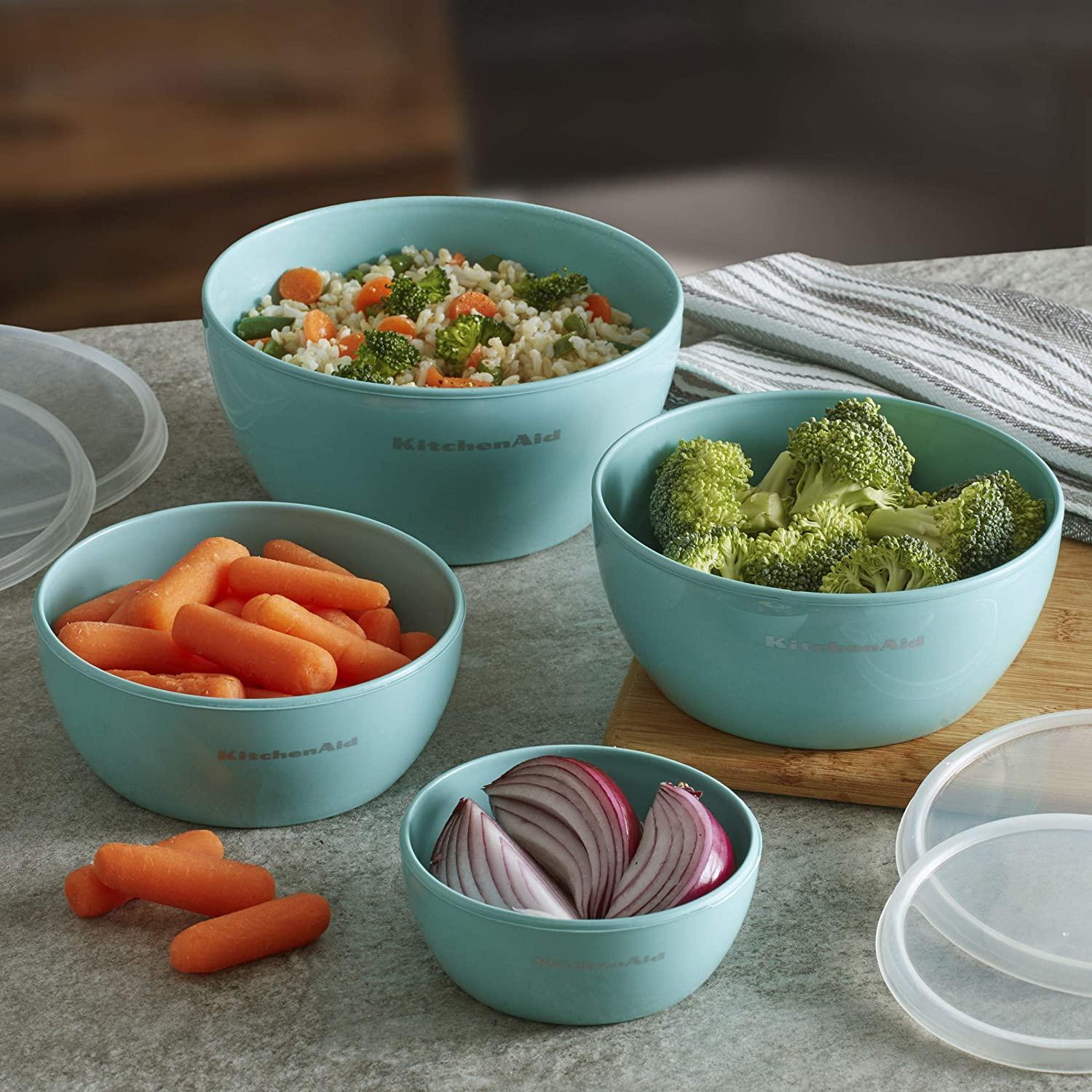 KitchenAid Classic Prep Bowls with Lids, Set of 4, Aqua Sky
