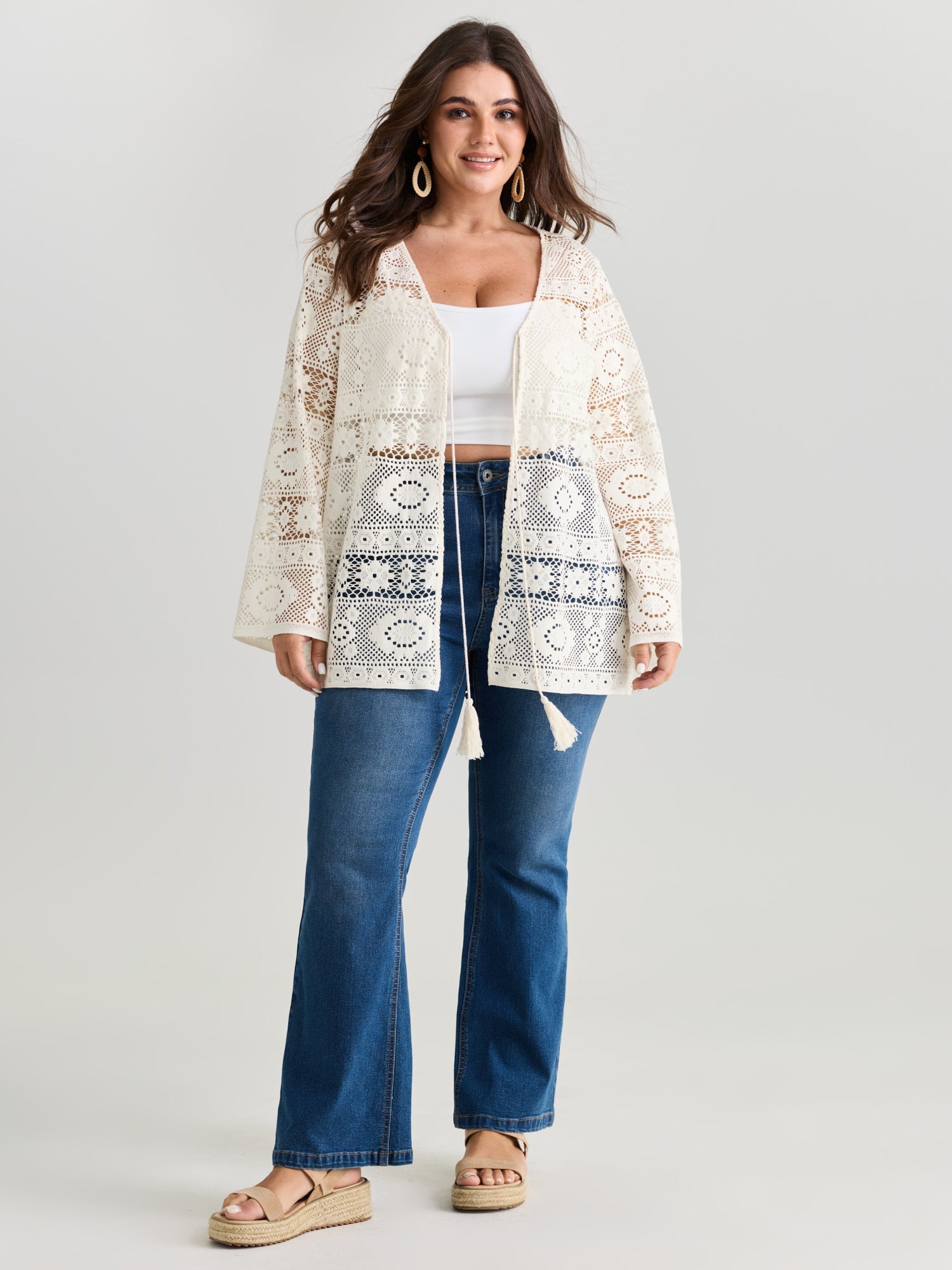 Lace Hollow Front-Tie Kimono