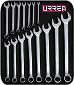 URREA 12-Point Combination Wrench Set - 15-Piece (5/16" - 1-1/4") Mechanics Tool Kit with Roll-up StoraPouch &amp; Fully Polished Nickel-Chrome Finish - 1200F