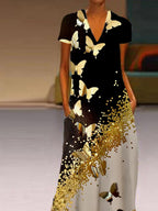 Gold print dress for women's wear