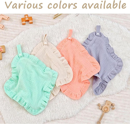 Loveys for Babies, 2 Pack Organic Cotton Muslin with Attachable Snap Closure -Newborn Baby Lovey Security Blankets for Babies Baby Blanket (Purple)