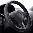 Elantrip Sport Leather Steering Wheel Cover 14 1/2 inch to 15 inch Universal, Padded Soft Grip Breathable for Car Truck SUV Jeep, Anti Slip Odorless Black