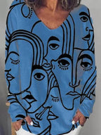 Long sleeve abstract loose print T-shirt