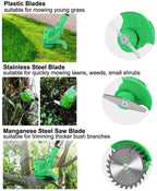 Pruning Lawn Trimmer Electric Cordless Grass Strimmer Edger Mower Telescopic Adjustable Handheld Cutter Gardening Tools with Battery Spare Blades Outdoor Yard Garden Lawn Green