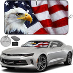 Autoamerics 1-Piece Windshield Sun Shade American Eagle Flag - 3 USA Patriotic  - Foldable Car Front Window Sunshade for Sedans SUV Truck - Blocks Max UV Rays and Keeps Your Vehicle Cool Small