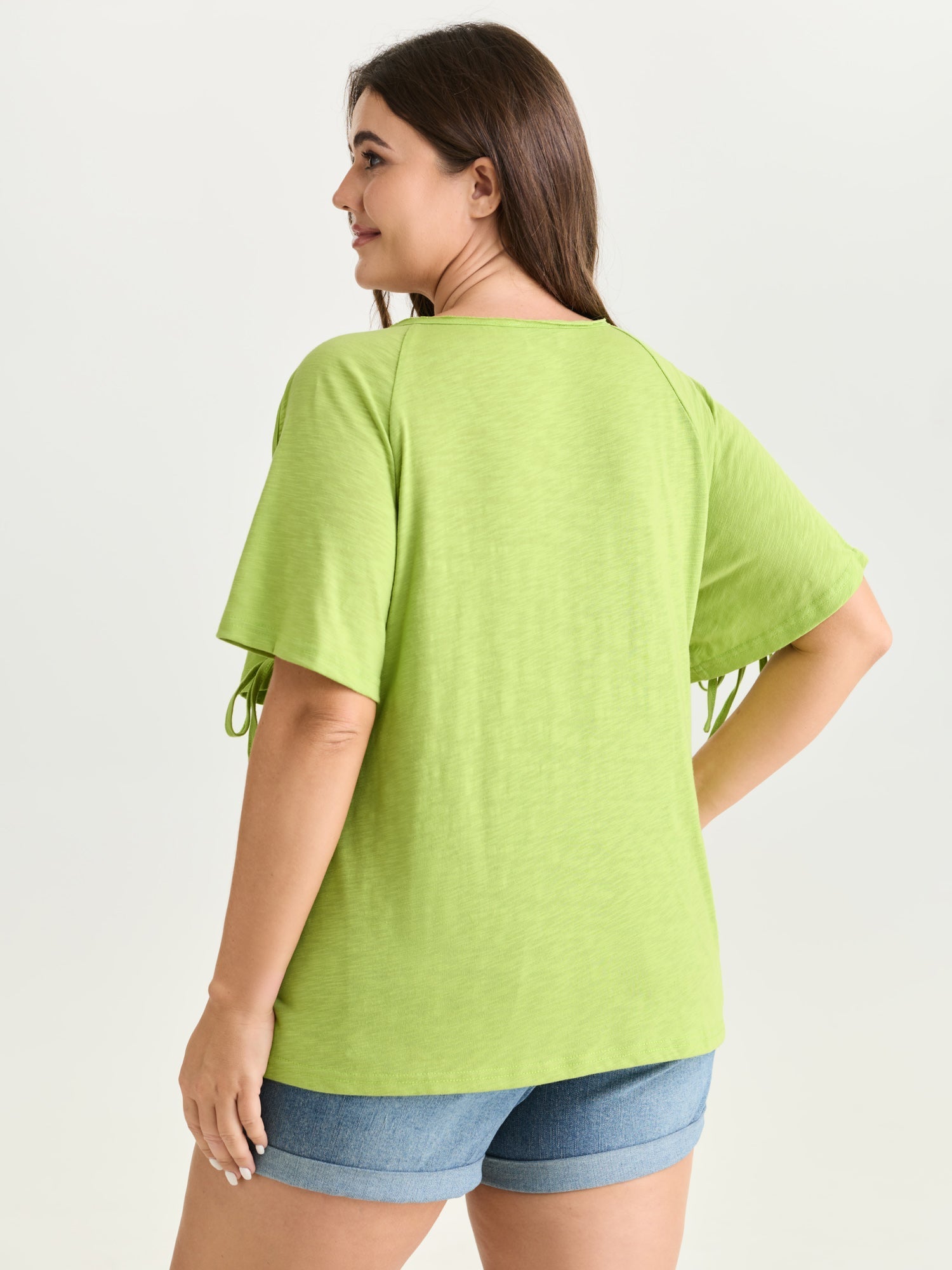 Shoulder Cut-Out Ties V-Neck T-Shirt