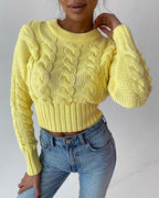 Braided Long Sleeve Knit Crop Sweater