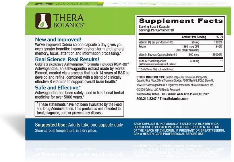 Cebria Ultra Brain Supplement for Men, Women & Seniors – Safe and Effective Memory Supplement for Retention, Recall & Age-Related Memory Loss (180 Count)