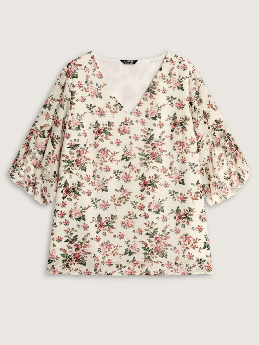 Floral Print Flared Sleeve Lined Blouse