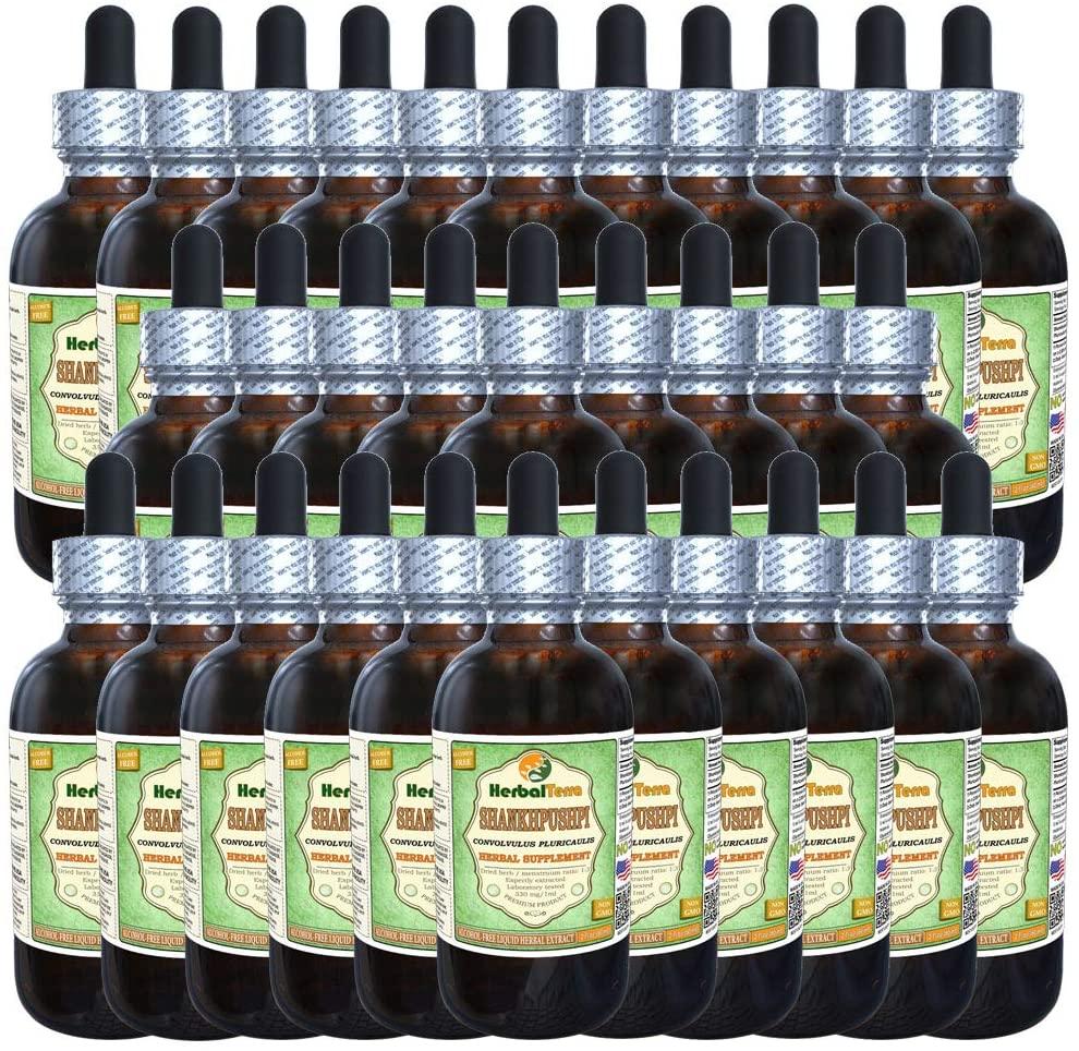 Shankhpushpi, Horseshoe Vitex (Convolvulus Pluricaulis) Dried Whole Herb Alcohol-Free Liquid Extract (Brand Name: HerbalTerra, Proudly Made in USA) 30x2 oz