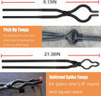 Extra Starter Blacksmith Tongs Set  Replacement Tongs, Includes Spike Tongs, Flat Jaw Tongs, Bolt Tongs, Pick-up Tongs, Hook Jig-Superior Blacksmith Tongs Black(8 PCS)