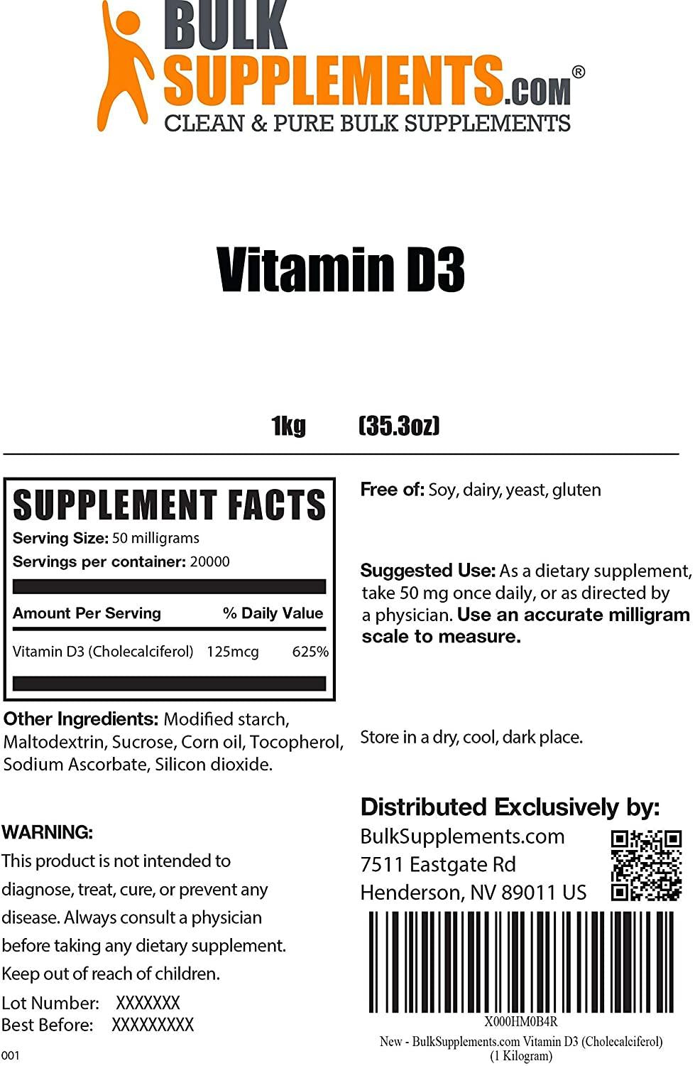 BulkSupplements.com Vitamin D3 (Cholecalciferol) (5 Kilograms - 11 lbs)