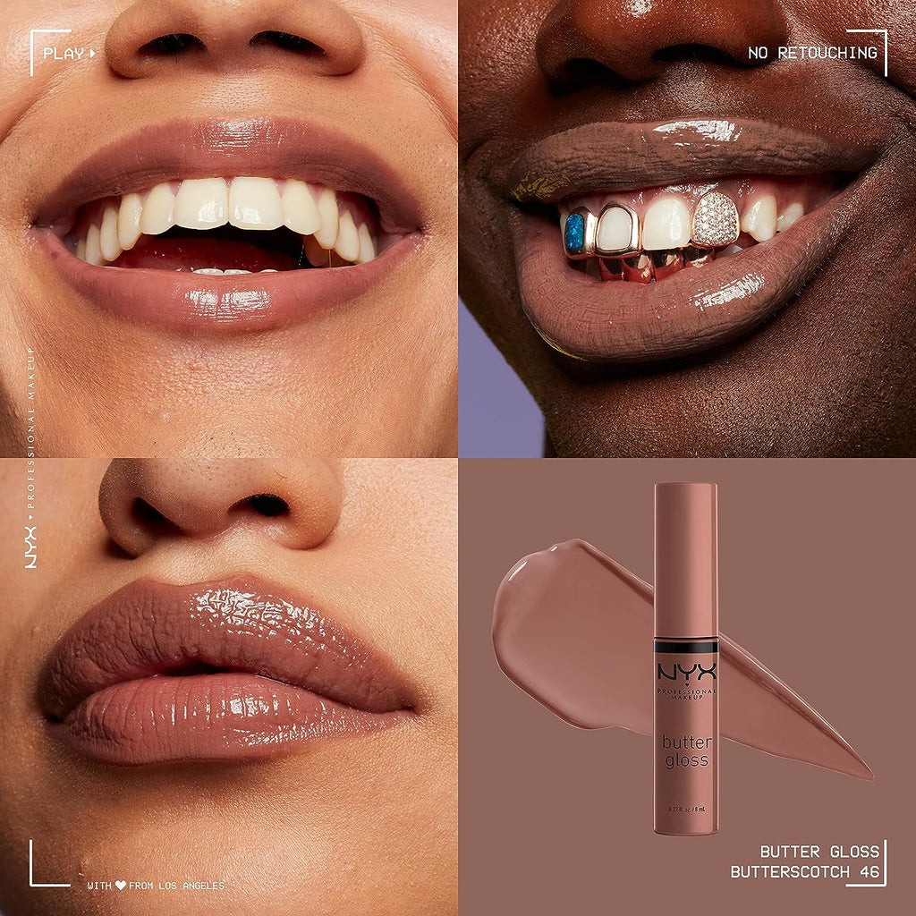 NYX PROFESSIONAL MAKEUP Butter Gloss Brown Sugar, Non-Sticky Lip Gloss - Butterscotch (Neutral Light Brown)