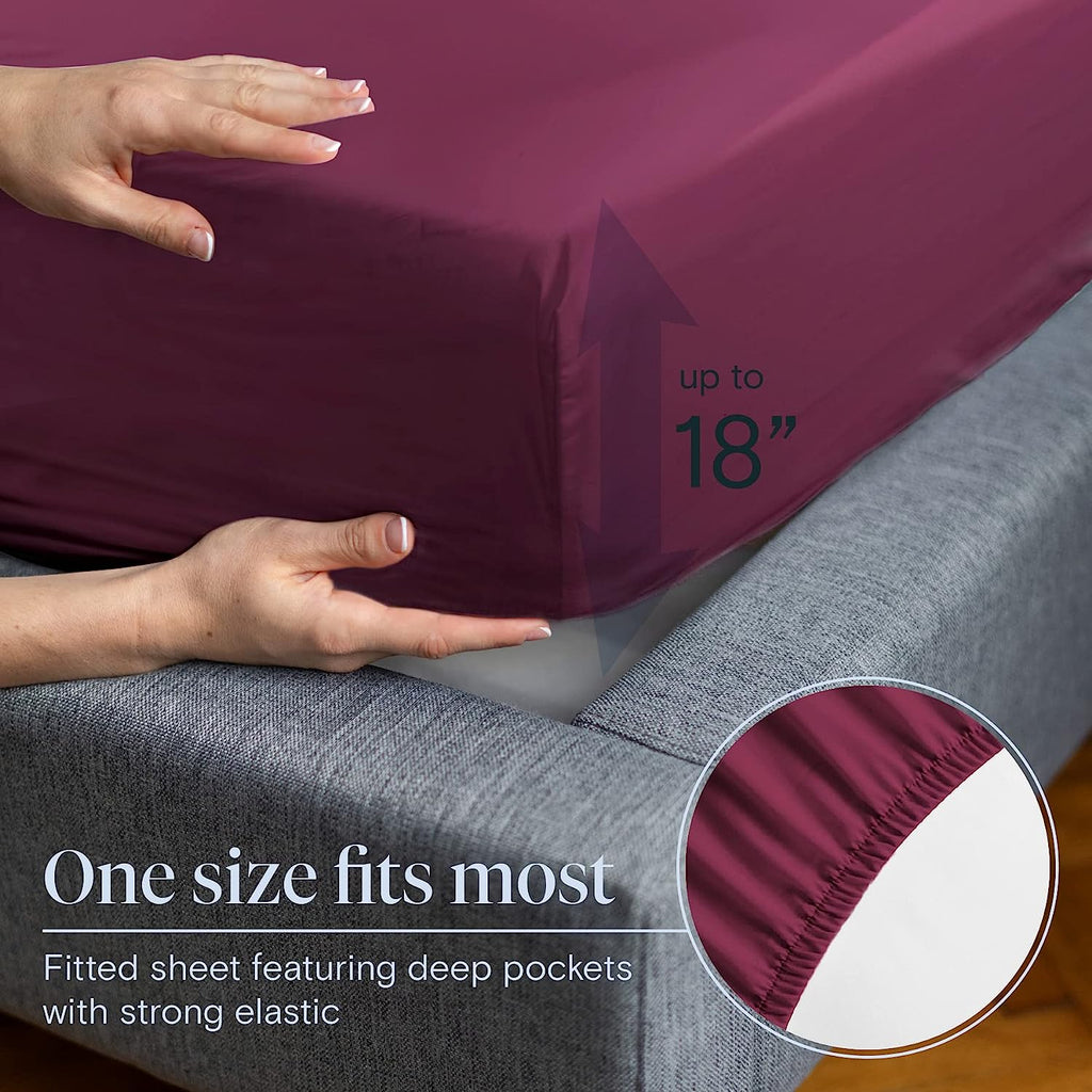 LuxClub 6 PC King Size Sheet Set Bamboo Sheets Deep Pockets 18" Eco Friendly Wrinkle Free Cooling Sheets Machine Washable Hotel Bedding Silky Soft - Eggplant King