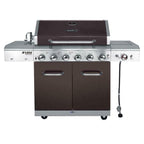 Propane Gas Grill 6-Burner 4-Wheels  Steel Side Burner Mocha