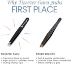Tweezer Guru Tweezers for Women - 2pc Slant Pointed Precision Tweezers for Eyebrows &amp; Ingrown Hair Removal - Blackhead and Splinter Tweezer with Sharp Needle Nose Point for Plucking (Classic Pink)