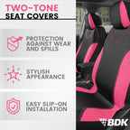 BDK UltraSleek Pink Seat Covers for Cars, Two-Tone Front with Matching Back Car Seat Cover, Made to Fit Most Auto Truck Van SUV, Interior Car Accessories, Full Set