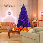 Gymax 6 FT Pre-lit Black Halloween Tree Artificial Hinged Christmas Tree