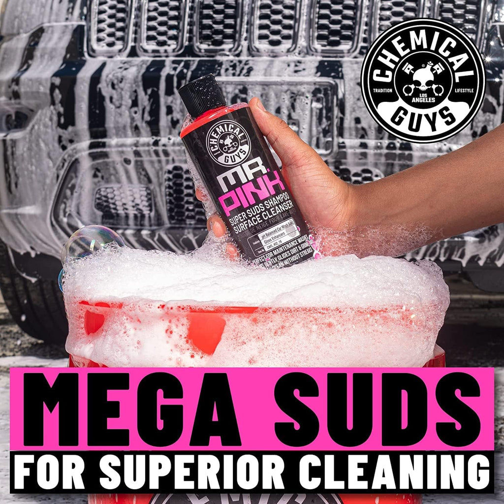 Chemical Guys CWS_402_16BK Car Wash Detailing Bucket, Mitt &amp; Accessories Bundle (6 Items) Featuring Mr. Pink Foaming Car Wash Soap, 16 fl oz - Works on Cars, Trucks, SUVs, RVs &amp; More