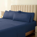 LuxClub Striped Sheets Set, 7 PC Striped Bed Sheets Split King Size, Deep Pockets 18" Eco Friendly Wrinkle Free Cooling Sheets Machine Washable Hotel Bedding Silky Soft (Split King, Striped Navy)