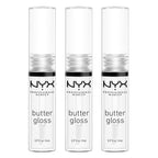 NYX PROFESSIONAL MAKEUP Butter Gloss, Non-Sticky Lip Gloss - Sugar Glass (Clear), Pack Of 3