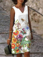 V-neck Loose Casual Print Sleeveless Short Dress