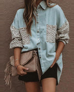 cool bf denim jacket leopard patchwork loose coat