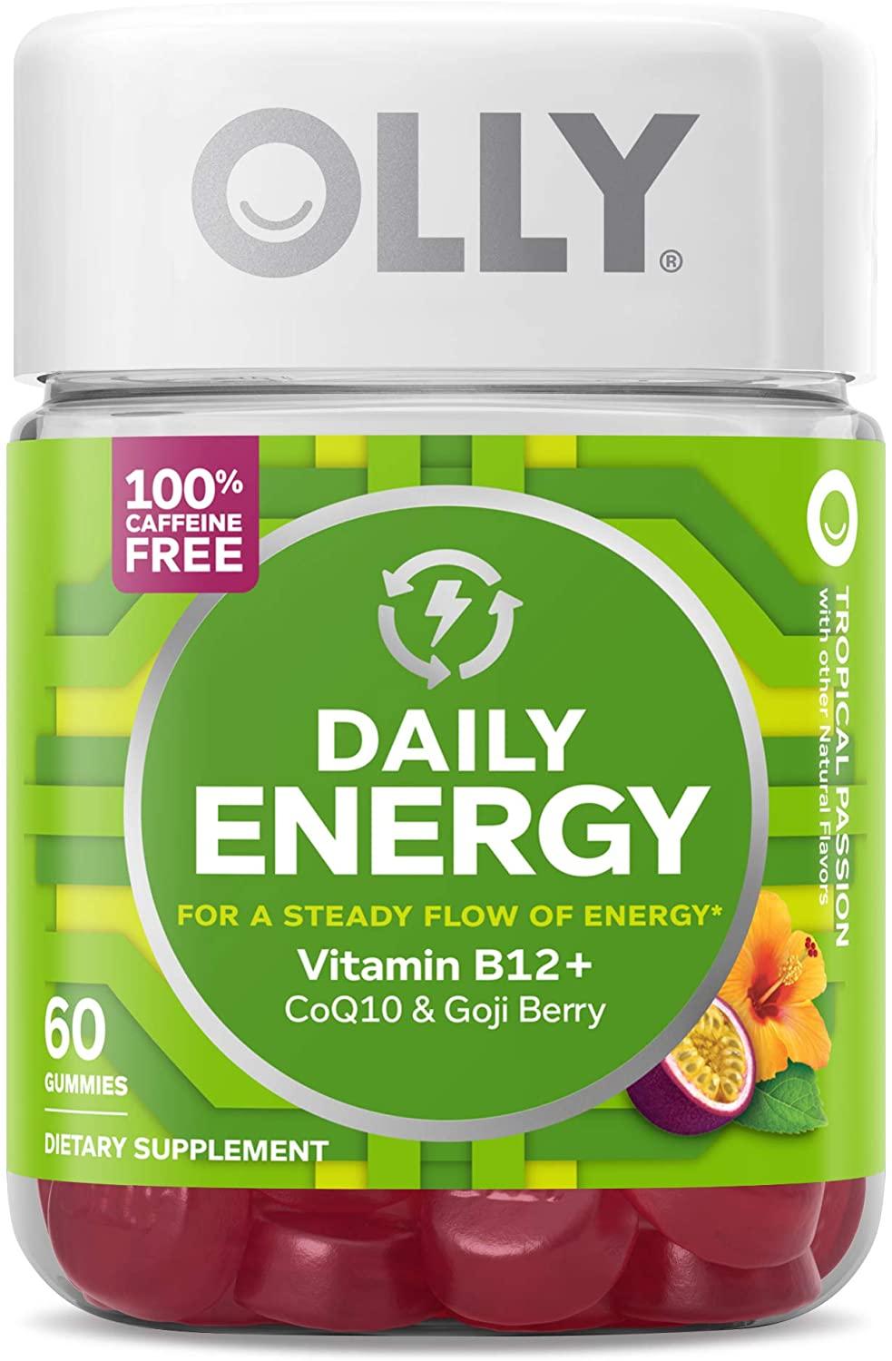 Olly Daily Energy Gummy Caffeine Free Vitamin B12 Coq10 Goji Berry, Tropical Flavor, 60, 720 Count, (Pack of 12)