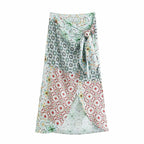 vintage  high waist knotted wrap midi skirt