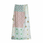 vintage  high waist knotted wrap midi skirt