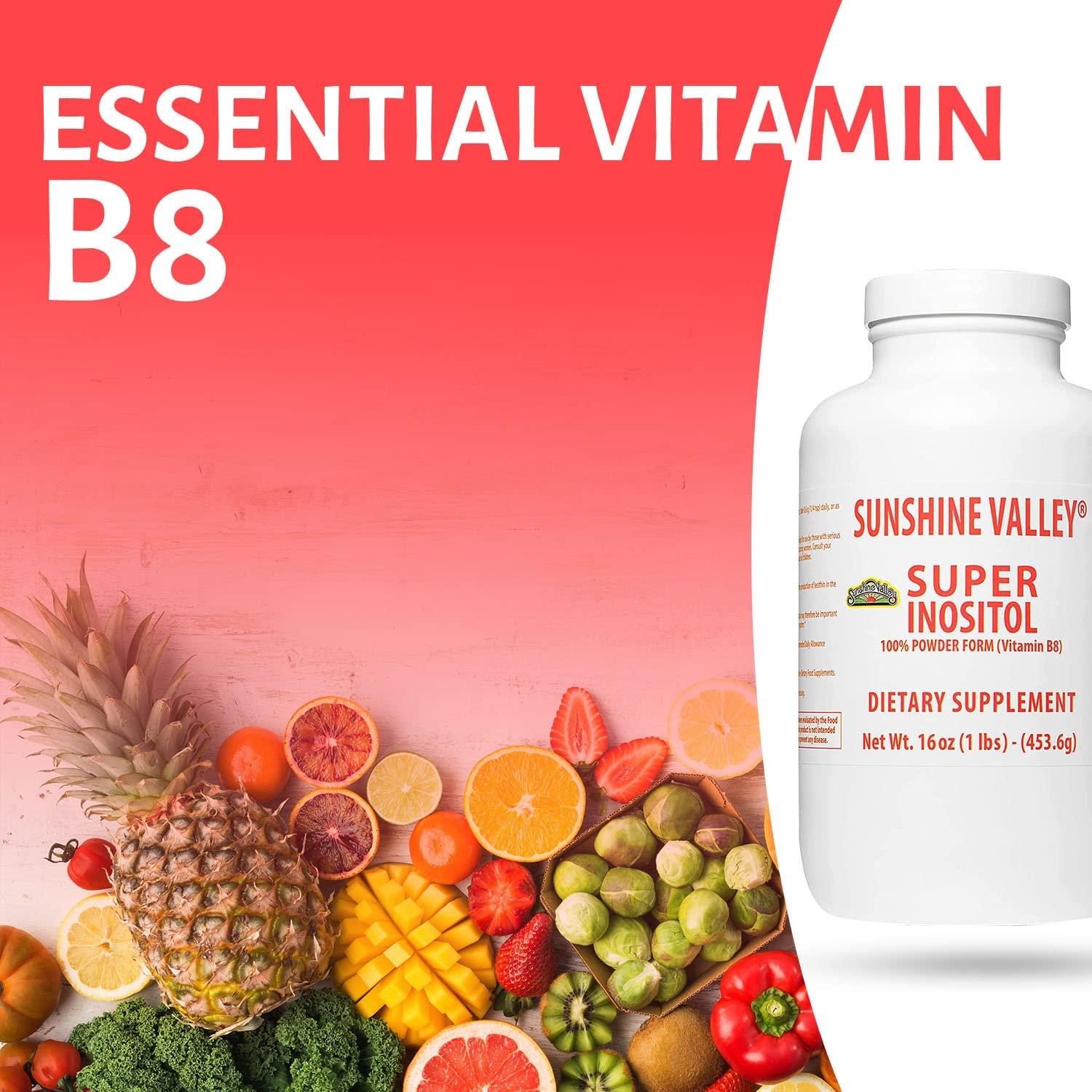 Sunshine Valley Super Inositol Vitamin B8 Powder for Women—Inositol Powder for Anxiety & Mood Support—100% Vegan, Non GMO, Gluten-Free Powdered Dietary Supplement