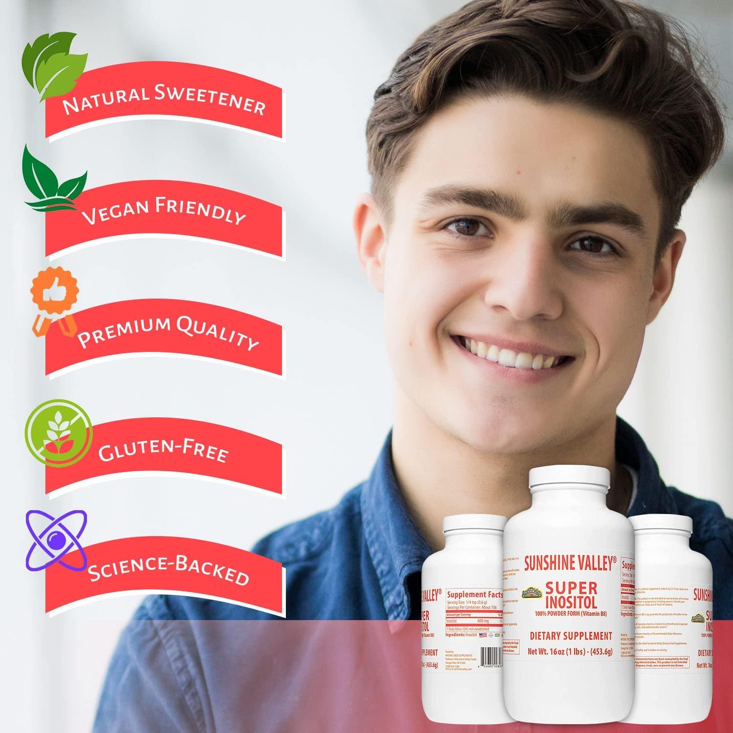 Sunshine Valley Super Inositol Vitamin B8 Powder for Women—Inositol Powder for Anxiety & Mood Support—100% Vegan, Non GMO, Gluten-Free Powdered Dietary Supplement