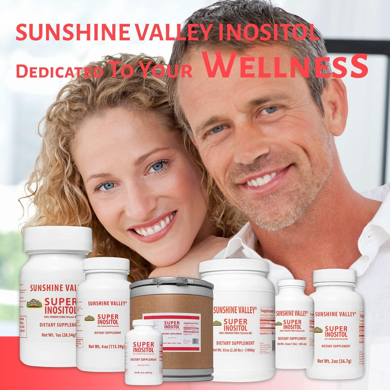 Sunshine Valley Super Inositol Vitamin B8 Powder for Women—Inositol Powder for Anxiety & Mood Support—100% Vegan, Non GMO, Gluten-Free Powdered Dietary Supplement