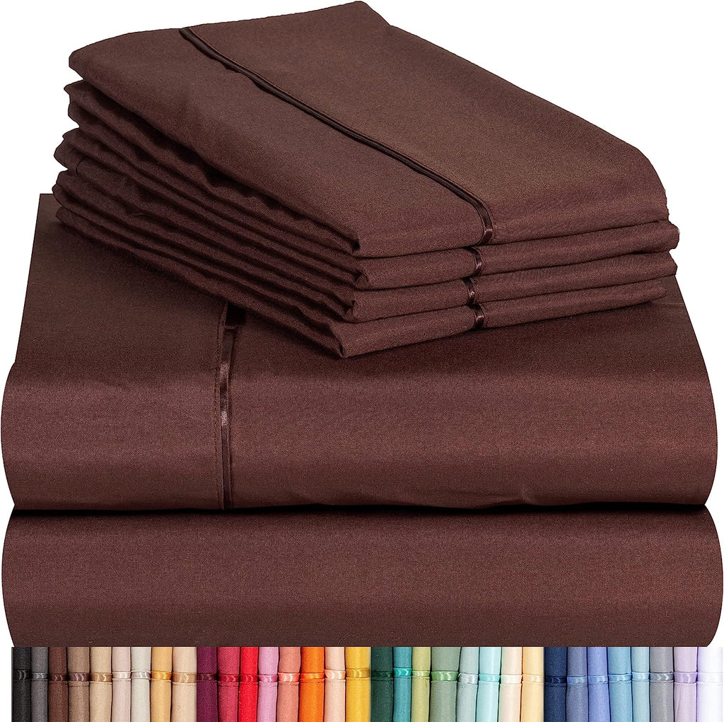 LuxClub 6 PC California King Size Sheet Set Bamboo Sheets Deep Pockets 18" Eco Friendly Wrinkle Free Cooling Sheets Machine Washable Hotel Bedding Silky Soft - Brown California King