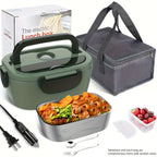 Electric Lunch Box Food Warmer Portable For Car &amp; Home - Leak Proof, Lunch Microwave For Truckers With  Steel Container 50.72 oz, 110V/12V/24V