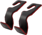 AMVOYOA Car Headrest Hook, Leather Vehicle Back Seat Hanger Storage for Purse Groceries Bag and More, Black&amp;Red, Pack of 2