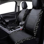 Flying Banner car seat Covers Fashion Faux Leather Gray Skull Full Set Rear Bench Split Easy installations car Truck SUV
