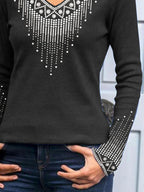 V-neck Printed Casual Loose Long-sleeved T-shirt