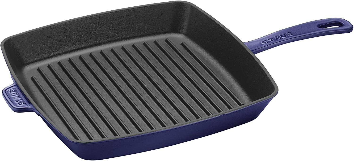 Staub Cast Iron 10-inch Square Grill Pan - Dark Blue, Made in France