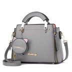 Letter Decor Hand Satchel Bag, Stylish Shoulder Zipper Bag With Mini Coin Purse, Crossbody Bag For Work