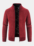 mens plain chenille knit stand collar zipper warm cardigans with pocket