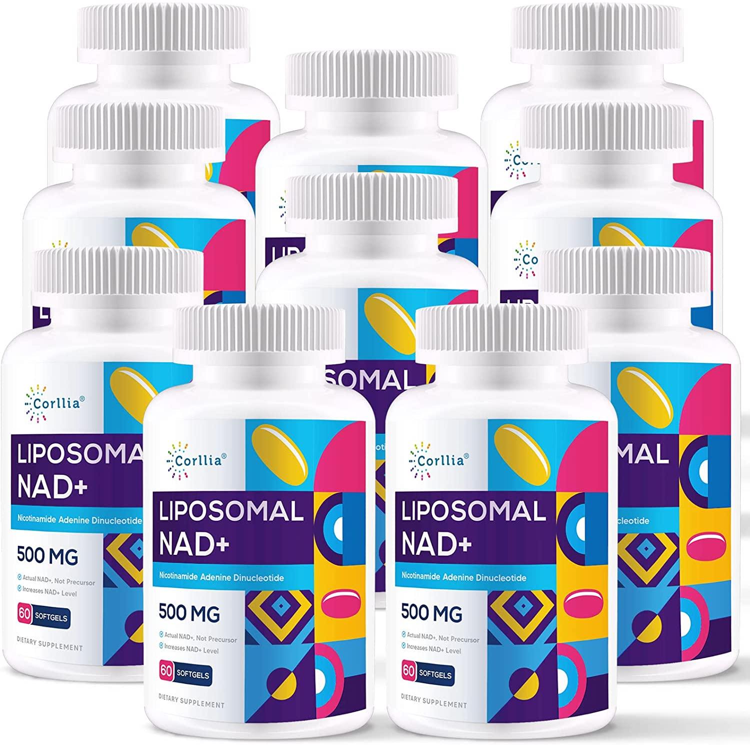 Liposomal NAD+ 500mg with TMG 250mg Softgels, Nicotinamide Riboside & NMN Alternative to Boost NAD+ Levels, Actual NAD+ Supplement for Energy, Metabolism and Longevity (10 Bottles-600 Softgels)