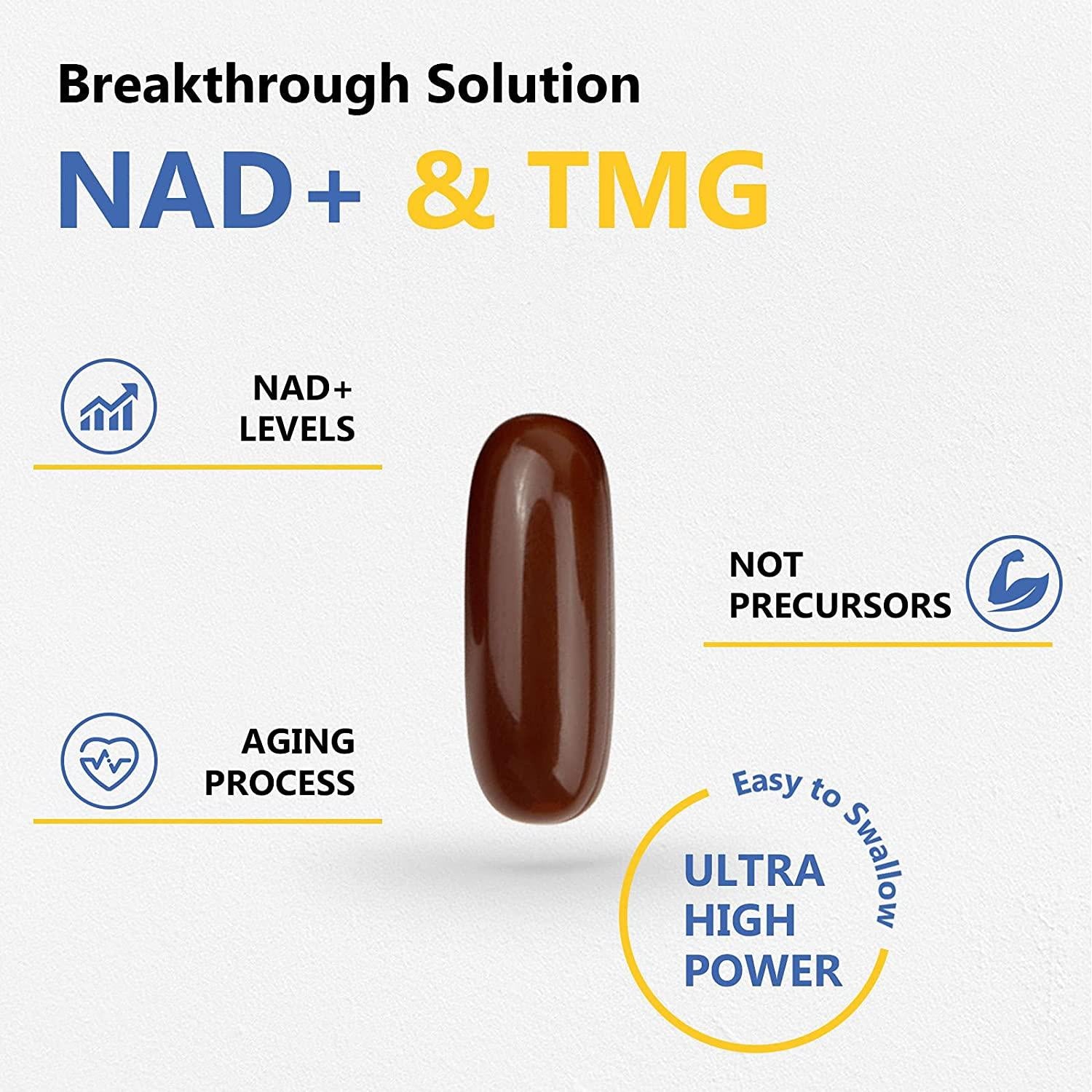 Liposomal NAD+ 500mg with TMG 250mg Softgels, Nicotinamide Riboside & NMN Alternative to Boost NAD+ Levels, Actual NAD+ Supplement for Energy, Metabolism and Longevity (10 Bottles-600 Softgels)