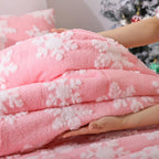 JANZAA Christmas Bedding Duvet Cover Queen Pink Duvet Cover Queen with White Snowflake Stereoscopic 3 Pieces with Zipper Closure 4 Ties Velvet and Soft
