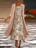 Round Neck Loose Casual Floral Print Loose Casual Suit Maxi Dress